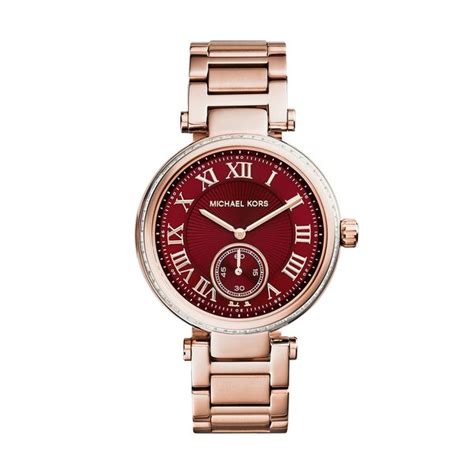 Michael Kors Skylar Red Dial Rose Gold Steel Ladies 